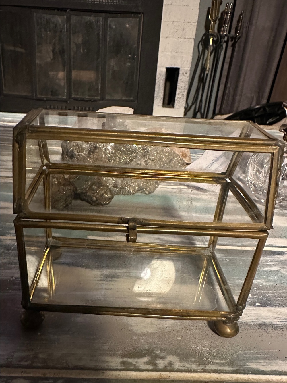 Glass and Brass Display Jewelry Box - Gold Glass Trinket Organizer